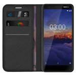Leather Wallet Case & Card Holder Pouch for Nokia 3.1 - Black